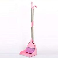Long Handle Dustpan and Brush 2 Piece Set,92 cm 88 cm Handle Broom Set,Fashion Style Long Handle for Home Kitchen Room Office Lobby Floor Use Dust Pan,Pink
