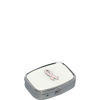 Budd Leather Company Rectangular Pill Case with ABCF Raised Ribbon, Pearl White, 0.3 Ounce