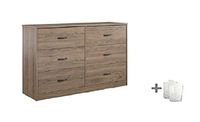 Mainstays Drawer Dresser, (6-Drawer, Rustic Oak + Free Bundle)
