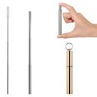 Accmor Reusable Collapsible Drinking Straws with Case, Portable Telescopic Stainless Steel Metal Straw with Keychain/Cleaning Brush, FDA-approved, for 20oz 30 oz Tumbler (Golden Case)