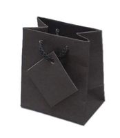 10 Pack Extra Small Gray Matte Jewelry Shopping Paper Gift Sales Tote Bags with Blank Message Tag Rope Handles Size 3" x 3.5" x 2 Inch" by R J Displays