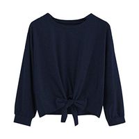 HNTDG Fashion Women Casual Solid Color Long Sleeve Bow Knot Front Tops O-Neck Sweatshirt Blouse Navy