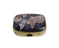 LCTCKP Custom Fashion Square Glass Gold Pill Case Decorative Metal Western Medicine Tablet Container Box (World Map)