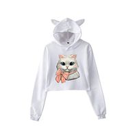 Women Casual Cat Print Long Sleeve Sweatshirts Hooded Pullover Top Shirt Dress Blouse