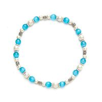 Cats Eye Light Blue and White Stretch Anklet (Size Medium - 9.5")