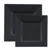 Posh Party Supplies | Fancy Square Black Plastic Plate Combo for 20 Settings | 20 9.5" Dinner Plates | 20 6.5" Salad Plates | 40 Piece Set