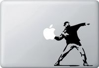 Yadda-Yadda Design Co. Molotov Guy Throwing Apple - Vinyl MacBook Decal (Black) (5" w x 6" h)