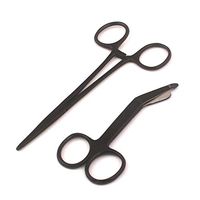 Heavy Duty All Black Lister Bandage Trauma Shears Scissors + Hemostat Forceps Straight Premium Quality (Precise Canada) (3.5" Scissors + 5" Straight Hemostat)