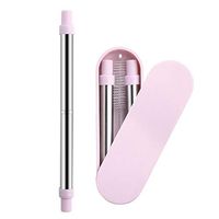 Yassk Reusable Straws 9 inch Telescopic Drinking Stainless Steel Metal Straws with Sliding Case & Cleaning Brush (Rice-Pink)