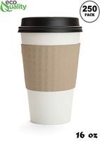 250 Pack - 16 oz Disposable White Paper Coffee Cups with Black Dome Lids and Protective Corrugated Cup Sleeves - Perfect Disposable Travel Mug for Home, Office, Coffee Shop, Travel, Tea