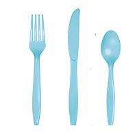 Pastel Blue Plastic Assorted Cutlery, Serves 24