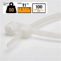 BuyCableTies 11" Mount Head Option Indoor Cable Ties - 50 lb Rated - Made in USA - Natural/Clear - 100 per bag