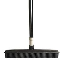 ECYC Long Handle Push Broom Rubber Bristles Squeegee Edge Handbroom Pet Carpet Cleaner, Black