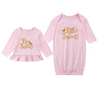 Family Clothes, Newborn Baby Little Sister Romper Big Sister Cotton T-Shirt Dress Clothes Long Sleeve Family Matching Outfit 3M Pink