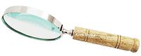 Ares India Vintage Look Wooden Handle 4 inches Dia Brass Magnifying Glass For Office School Desk