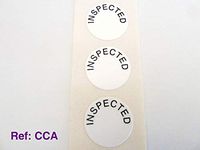 500 Labels , Inspected Labels , Tamper Evident Labels , 19mm Diameter Round , Black on White , Stickers break up on attempted removal