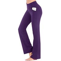 Kiyotoo Women's Bootcut Yoga Pants Long Bootleg Tummy Control High-Waisted Flare Pants with Side Pockets Regular Length Purple