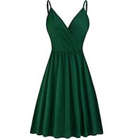 Dress,Meet&sunshine Women Summer V-Neck Strap Casual Swing Dress with Pockets Dress (Green, XXL)