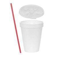 (100 Sets) 10 oz White Foam Cups with Lift'n'Lock Lids and BONUS Stirrers, Disposable Foam Drink Cups, To Go Coffee Cups, Insulated Foam Cups for Hot/Cold Drinks by Tezzorio
