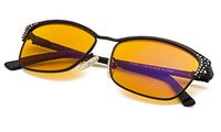 Blue Light Blocking Computer Reading Glasses Women Orange Tinted Lens Stylish PC Readers Cat-eye Night Time Sleep Eyeglasses with Crystals (Black Frame,+1.25)