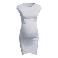 Jeash Women Fashion Solid Color Sleeveless Maternity Dress Pregnant Comfortable Midi Sleepwear (S, Gray)