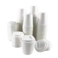 Black Cat Avenue 100 Sets 10 oz Disposable Hot White Paper Cups with Lids For Hot Drinks Coffee Cocoa Chocolate Latte Cappuccino