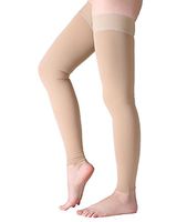 Thigh High Compression Stockings, Footless Compression Sleeves, Firm Support 20-30 mmHg Gradient Compression Socks with Silicone Band, Opaque, Treatment Swelling, Varicose Veins, Edema, Beige M