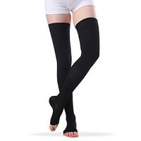 Open Toe Compression Stockings Women Men, Thigh-High Firm Support 20-30 mmHg Graduated Compression Socks - Moderate Toeless Medical Support Hose Swelling Varicose Veins Edema (Black, Small)