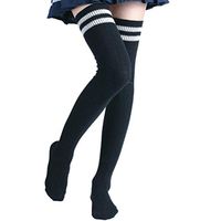 Jelinda Over Knee Stockings Thigh High Striped Cotton Socks Knit Crochet Women's Over-Knee Cotton Socks Stripe (Black)