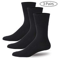 Forcool Crew Diabetic Socks Unisex, Non Binding Loose Fit Wide Mid Calf Diabetes Socks for Better Circulation Seamless Cuhioned Dress Cotton Socks, 3 Pairs Black Large