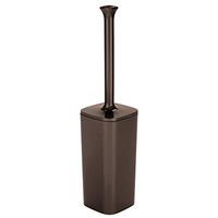 mDesign Modern Square Plastic Toilet Bowl Brush and Holder for Bathroom Storage and Organization, Compact Free-Standing Design, Covered Brush - Sturdy, Deep Cleaning - Chocolate Brown