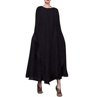 CCatyam Plus Size Dress for Women, T-Shirt Solid Cotton Loose Sexy Maxi Long Casual Summer Fashion Black