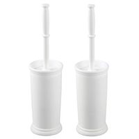 mDesign Compact Freestanding Plastic Toilet Bowl Brush and Holder for Bathroom Storage and Organization - Space Saving, Sturdy, Deep Cleaning, Covered Brush, 2 Pack - White