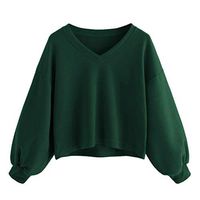 FRCOLT Sweatshirt, Women's Pure Color Drop Shoulder Lantern Sleeve Pullover Tops (S, Green)