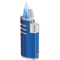 JETPRO Torch Cigar Lighter Triple Jet Flames Butane Tobacco Pipe Lighter Heavy Metal Shell with Cigar Punch Cutter (Blue)