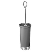 mDesign Compact Freestanding Plastic Toilet Bowl Brush and Holder for Bathroom Storage, Decorative Steel Handle and Base, Non-Skid - Sturdy, Deep Cleaning - Charcoal/Chrome