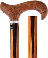 Rosewood w/Inlaid Wenge Stripe Derby Walking Cane with Inlaid Rosewood Shaft and Silver Collar