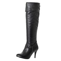 SSYUNO Women's Faux Leather Over Knee Thigh High Heel Stretch Boots Trendy Comfortable Sexy Pull On Over The Knee Boots Black