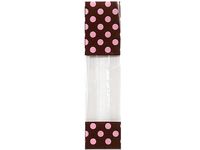 Pack of 1, Chocolate & Pink Dots Designer Cello Bags 2 x 1.75 x 9.5" 1.85 Mil Great for Gourmet, Valentine's Day & Baby Showers
