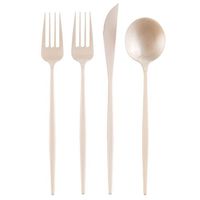 OPULENCE COLLECTION DISPOSABLE FLATWARE SET | Heavy Duty Plastic Cutlery | 96 pc Set | 48 Forks, 24 Knives and 24 Spoons | for Upscale Wedding and Dining (Cream)