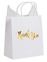 Thank You Bags - 15-Pack Small White Paper Gift Bags with Shiny Gold Foil, 8 x 4 x 8.8 Inches, Includes 20 Sheets Tissue Wrapping Paper