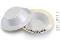 " OCCASIONS" 60 Bowls Pack, Heavyweight Disposable Wedding Party Plastic Bowls (6oz Dessert Bowls, Celebration White & Gold)