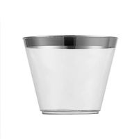 Okdeals Plastic Disposable Cups Gold 9 Oz Clear Old Fashioned Tumblers Glasses for Wine Cocktail Drinking Party Wedding with Gold Rim(20PCS,Silver)