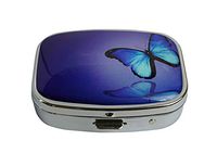 LCTCKP Custom Fashion Square Glass Silver Pill Case Decorative Metal Western Medicine Tablet Container Box (Blue Butterfly)