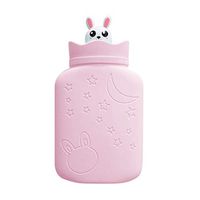 IMCROWN Water-Filled Hot Water Bottle, 330ml Rex Rabbit Hot Water Bottle Silicone Warm Water Bag Platinum Silicone Anti-Fall Explosion Water Heater Silicone Heating 3 Minutes