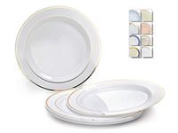 " OCCASIONS" 40 Plates Pack, Heavyweight Disposable Wedding Party Plastic Plates (6.25'' Dessert/Bread Plate, White & Gold Rim)