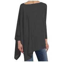 Women's Casual Crewneck Long Sleeve Oversized Sweatshirts Pullover Tunic Tops Loose Split T Shirt Blouses Side Cutout Gray