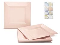 " OCCASIONS" 40 Plates Pack, Heavyweight Square Disposable Wedding Party Plastic Plates (9.5'' Dinner Plate, Square in Blush/Peach Pink)