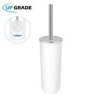 PIXNOR Toilet Brush with Holder in Attractive Modern Design Stainless Steel 15 Inch Handle. Soft, Dense, Long Bristles Clean Easily (White)