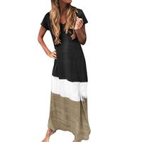 Hot!!✨🌼 Women's Plus Size Maxi Dresses GateLie Ladies Summer Beach Daily Tie-Dyed Color Block Loose V Neck Short Sleeve Dress Long T Shirt Sundress (Black, Small)